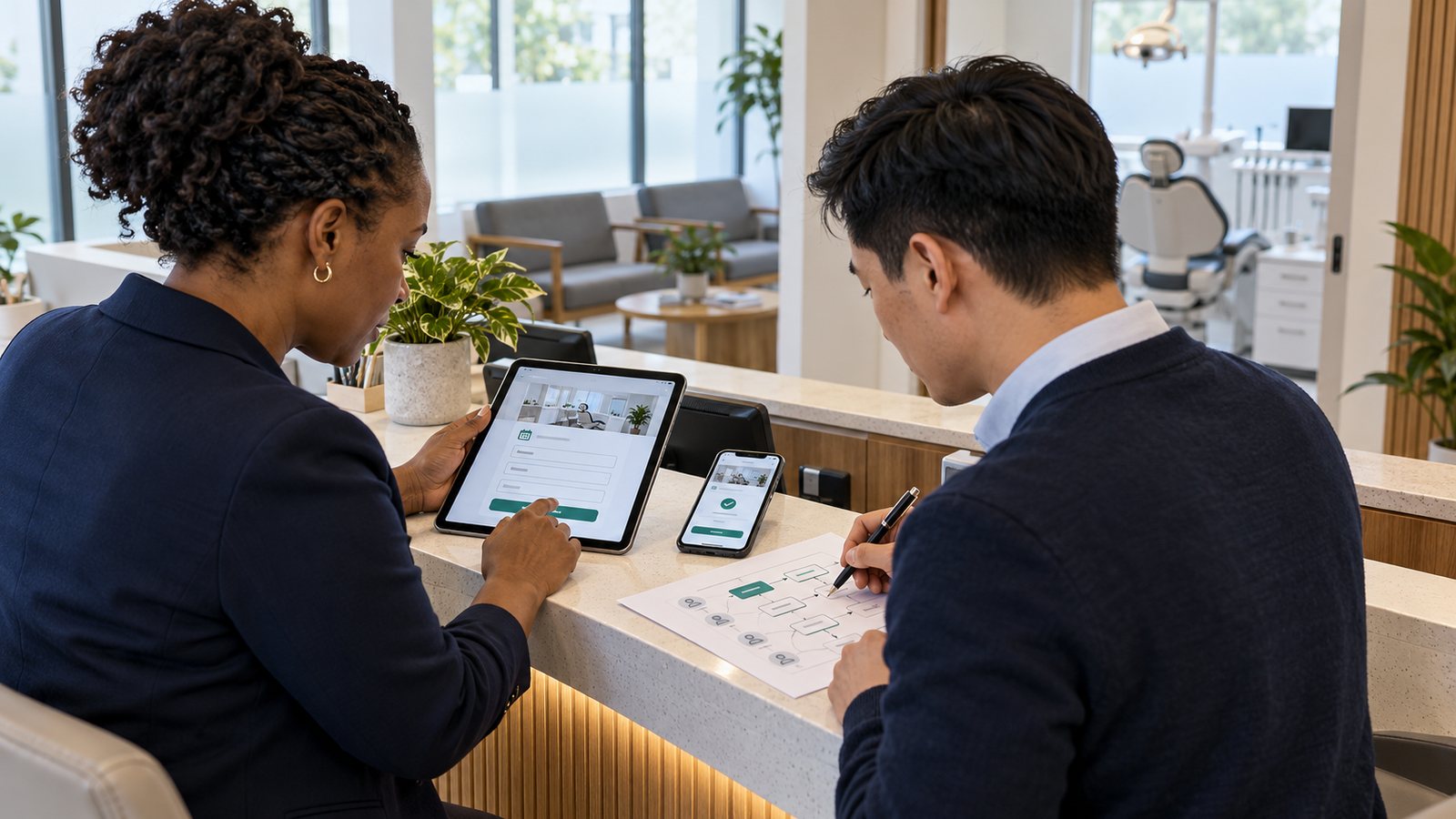 Dental practice manager and conversion consultant testing an appointment landing page and patient booking journey